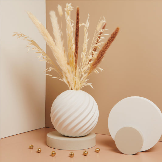 Vaso tondo onde bianco con fiori 17,5x17,5x16,5 cm Artemagiashop