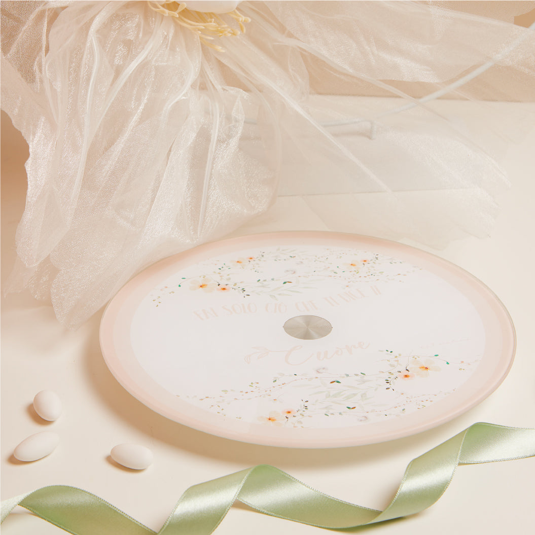 Vassoio girevole decoro floreale rosa diametro 25x0,4 cm Artemagiashop
