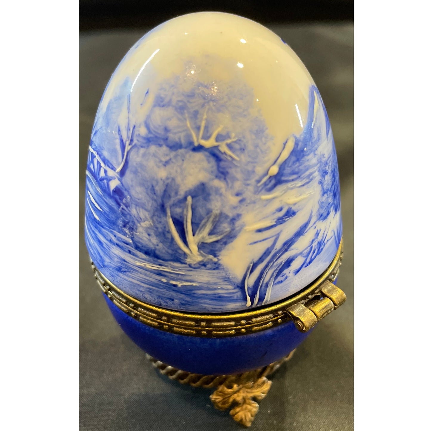 Scatola Uovo Porcellana Paesaggio Blu