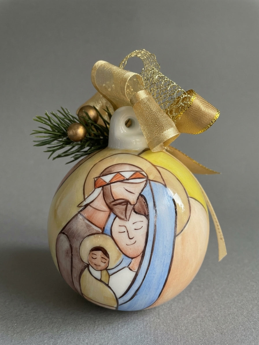 Sfera Natale da appoggio in ceramica decorato a mano Natività circonferenza 29cm altezza 11cm rtemagiashop
